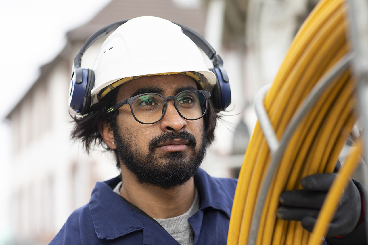 Construction worker focused on the job at hand